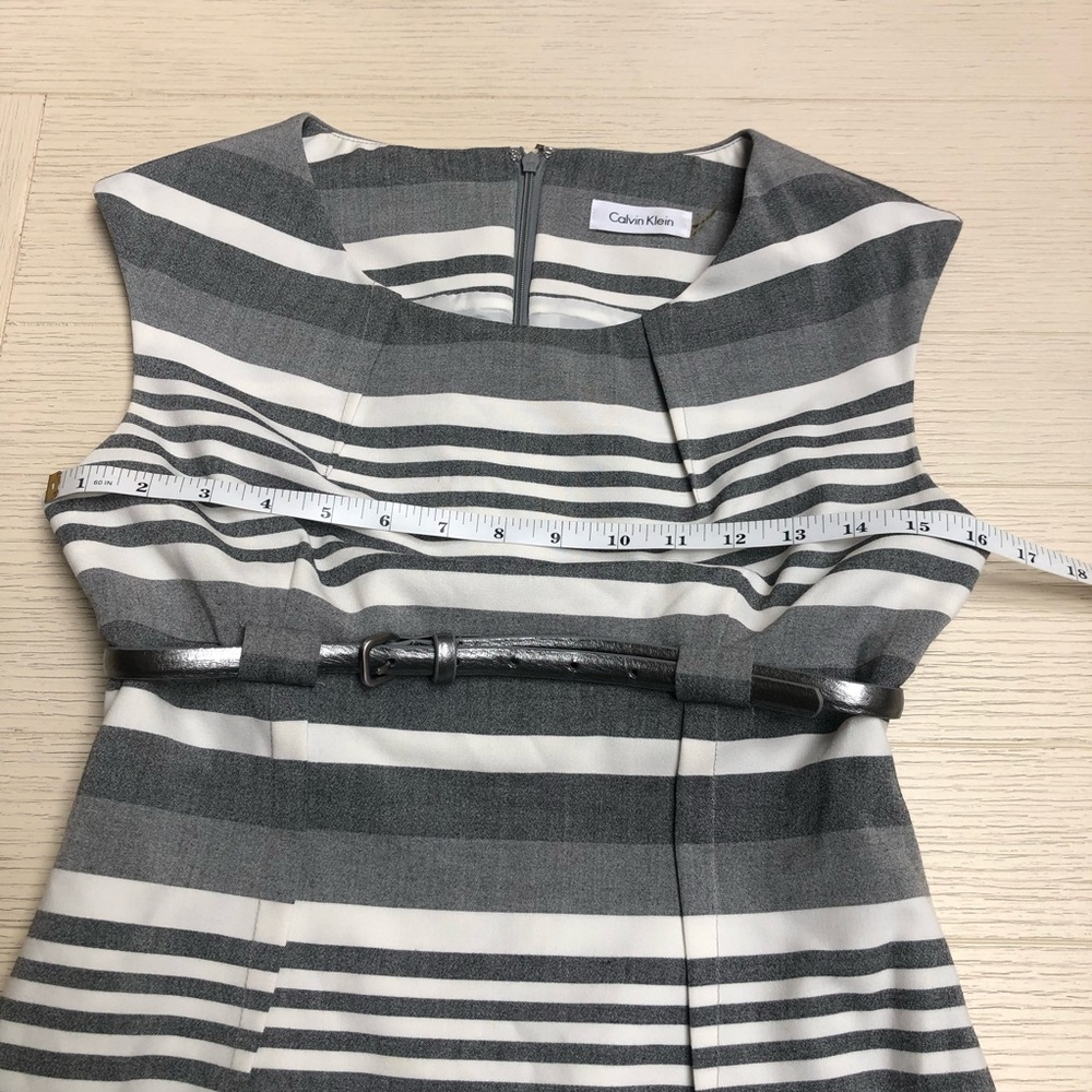 Calvin Klein Gray/White Striped Shortsleeve Belted Dress Size 6P - Picture 6 of 8